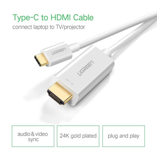 Ugreen 30841 USB Type C Male To HDMI Male Cable With ABS Case 1.5m-White