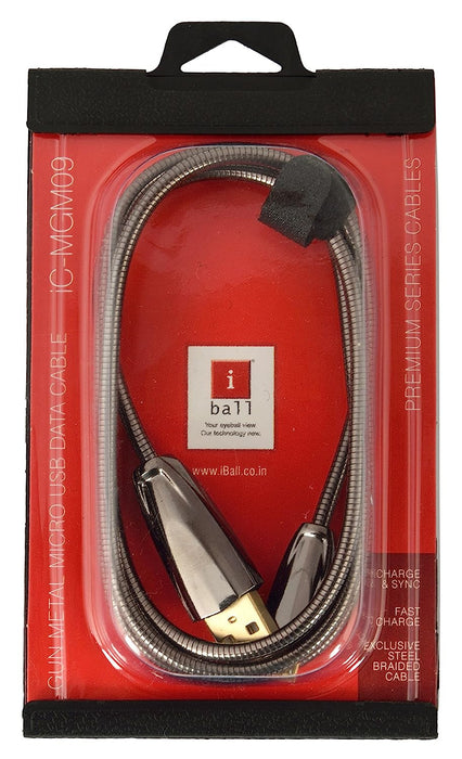 iball Micro USB Cable 1 m iC-MGM09  (Compatible with Mobile, Black, One Cable)
