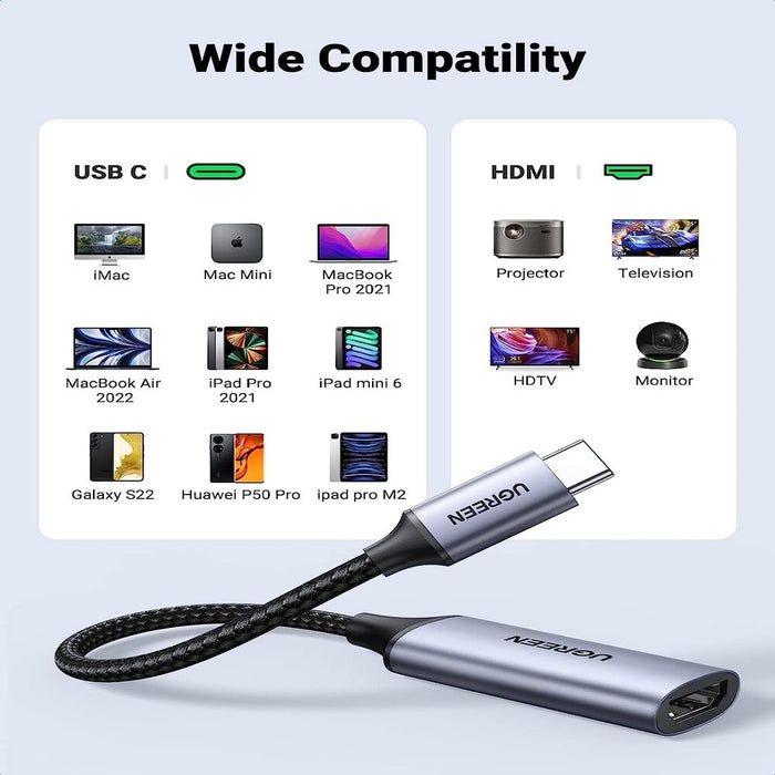 UGREEN 70444 USB-C 3.1 Male To HDMI 2.0 4k@60Hz Female Thunderbolt 3 Adapter(Grey)