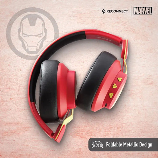 Reconnect Marvel Iron Man Wireless Over Ear Metallic Headphone With Built-In Mic(Red)
