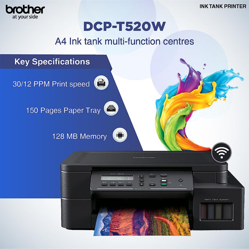 Brother DCP-T520W All-In One Ink Tank Refill System Printer With Built-In-Wireless Technology-Black