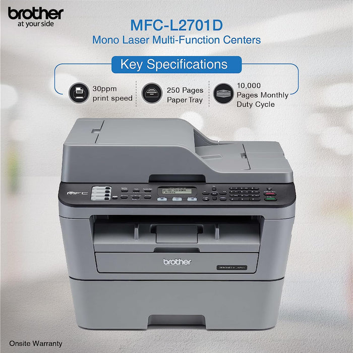 Brother MFC L2701D Multi-Function Monochrome Laser Printer With Auto Duplex Printing (Gray)