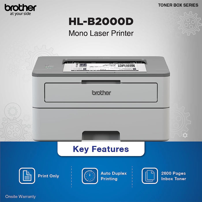 Brother HL-B2000D Mono Laser Printer With Auto Duplex Printing (Toner Box Technology)/Grey