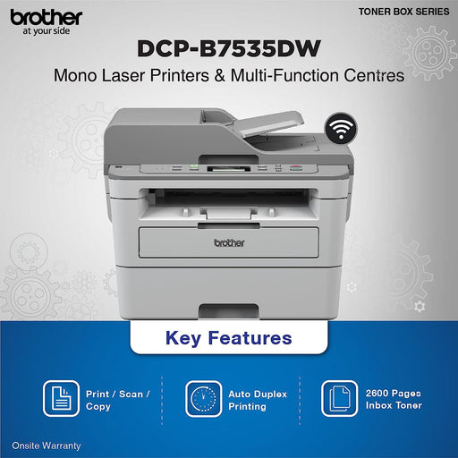 Brother DCP-B7535DW Multi-Function Monochrome Laser Printer With Auto Duplex Print & Wi-Fi(Toner Box Technology/Gray)