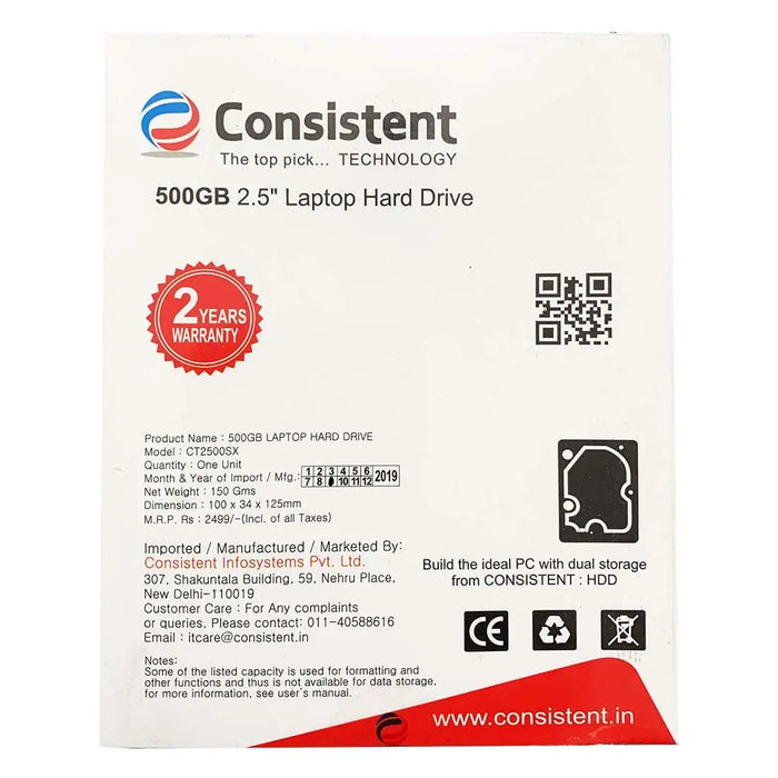 Consistent 500 GB SATA 2.5 Inch 7mm Laptop Internal Hard Drive With 2 Year Warrenty(CT2500SX)