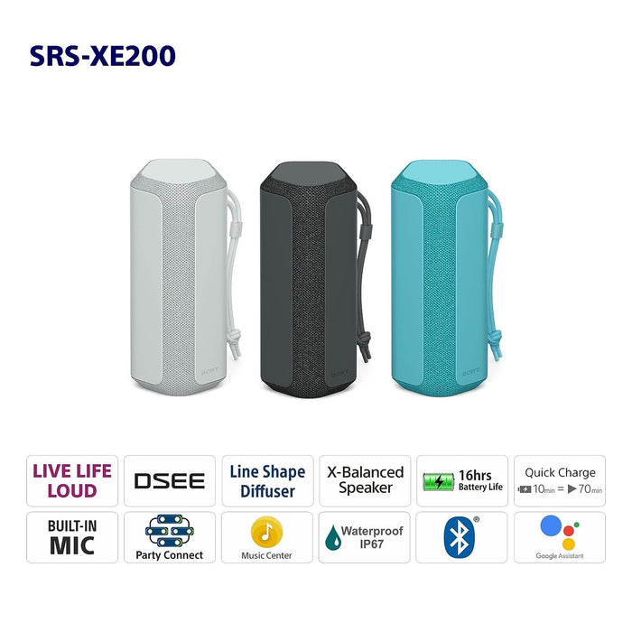 Sony SRS-XE200 X-Series Wireless Portable-Bluetooth-Speaker, IP67 Waterproof/Dustproof/Shockproof- Black