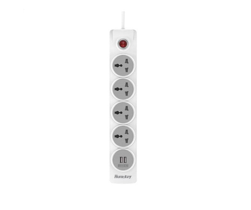 Huntkey SZN507 Power Strip 2M With 4 Outlets, 2*Usb A Charging Outlets (White)