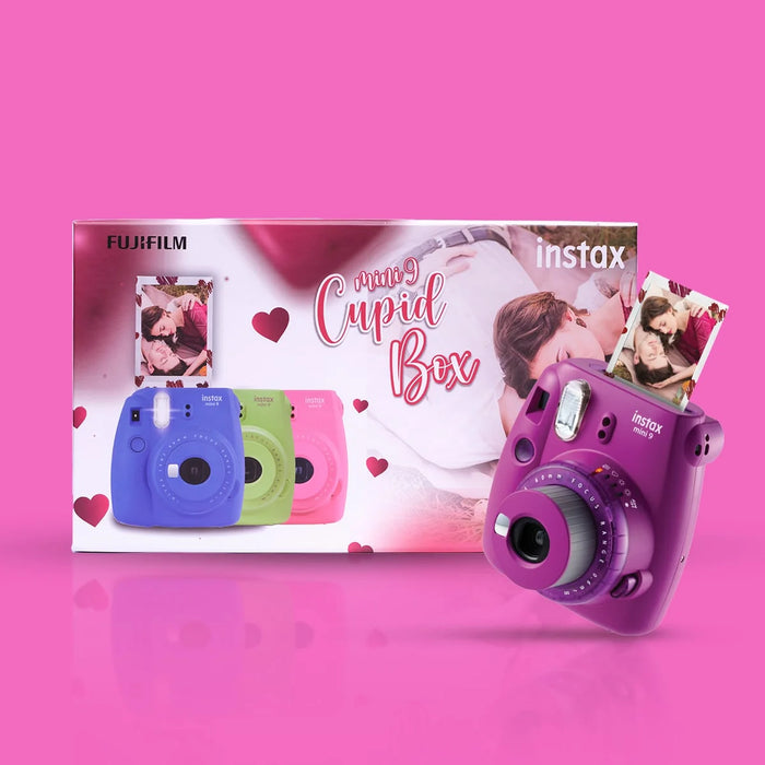 FUJIFILM! Instax Mini 9 Cupid Box With 10 Heart Film Shots, LED Bunting, 5 Fridge Magnets (Clear Purple)