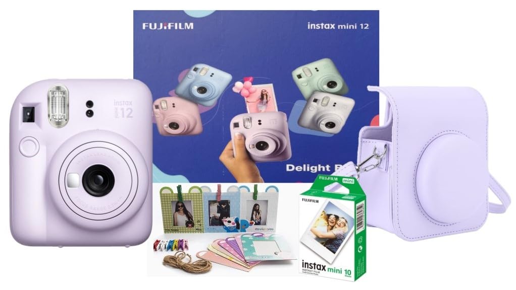 Fujifilm Instax Mini 12 Instant Camera Delight Box With 10 Shots, Mini 12 Cover, Bunting Set- Lilac Purple