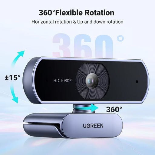 UGREEN USB Webcam, FHD 1080P/30fps For PC with Microphone 85° View Stereo Audio, Auto Light Correction (15728)