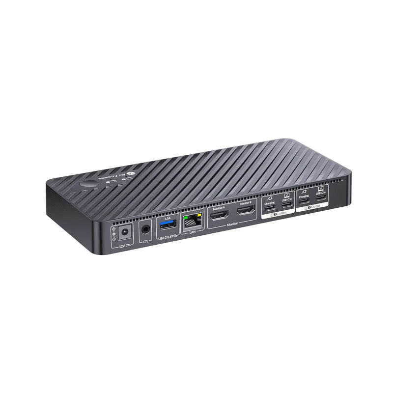 AV Access KD-E20 USB-C KVM Switch Docking Station for 2 Laptops & 4K Dual Monitor, 11-in-1 Design (100W PD), 1G Ethernet Port, EDID Emulation AV Access