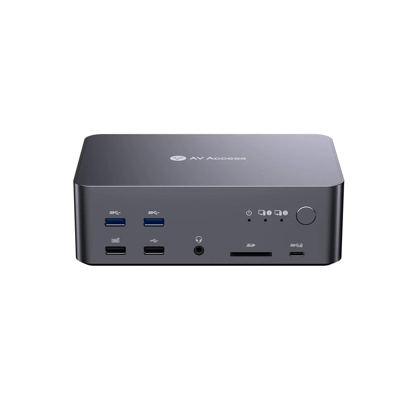 AV Access iDock D23 8K DisplayPort KVM Switch 12 In 1 Docking Station for 2 Desktop PCs, Triple Monitor Design, 1G Ethernet, USB 3.0, 165/144/120Hz for Gaming AV Access