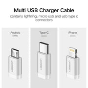 UGREEN 3-in-1 USB Cable 1.5M USB 2.0 Multifunction Braided USB A to USB C Lightning Micro USB Charging Data Cable (50203) Ugreen
