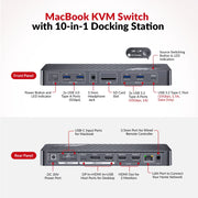 AV Access iDock M10 KVM Switch 10 In 1 Docking Station for MacBook and PC, Usb C, Dual 4K HDMI Displays, 1 Laptop + 1 Desktop Switching, High Refresh Rates, 100W Charging AV Access