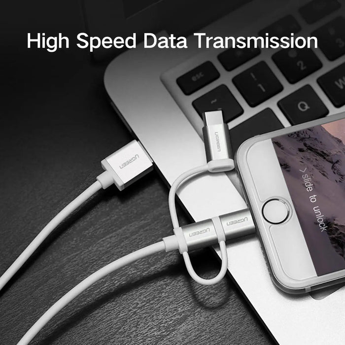 UGREEN 3-in-1 USB Cable 1.5M USB 2.0 Multifunction Braided USB A to USB C Lightning Micro USB Charging Data Cable (50203)