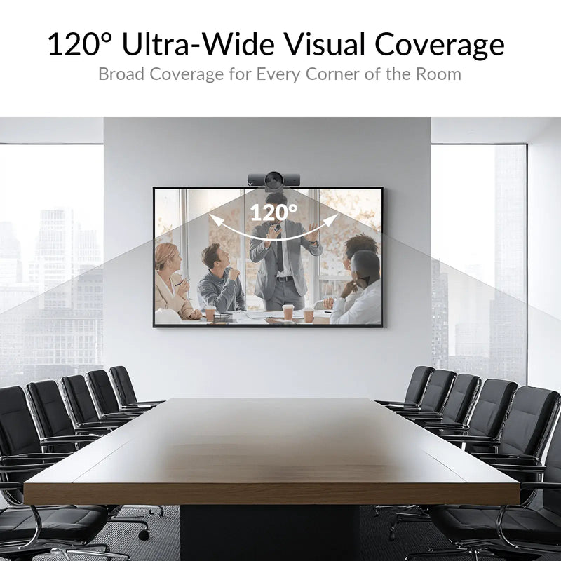 AV Access BizEye 90 4K AI Webcam with 1/1.8″ CMOS Sensor, 120° Wide Angle, Smart Tracking, Auto Framing, Dual Mics, App Control for Conference Room AV Access