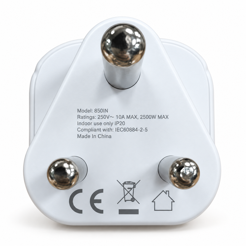 Schuko (EU) to India plug adapter side view