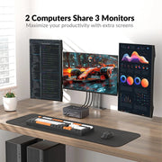 AV Access iDock D23 8K DisplayPort KVM Switch 12 In 1 Docking Station for 2 Desktop PCs, Triple Monitor Design, 1G Ethernet, USB 3.0, 165/144/120Hz for Gaming AV Access