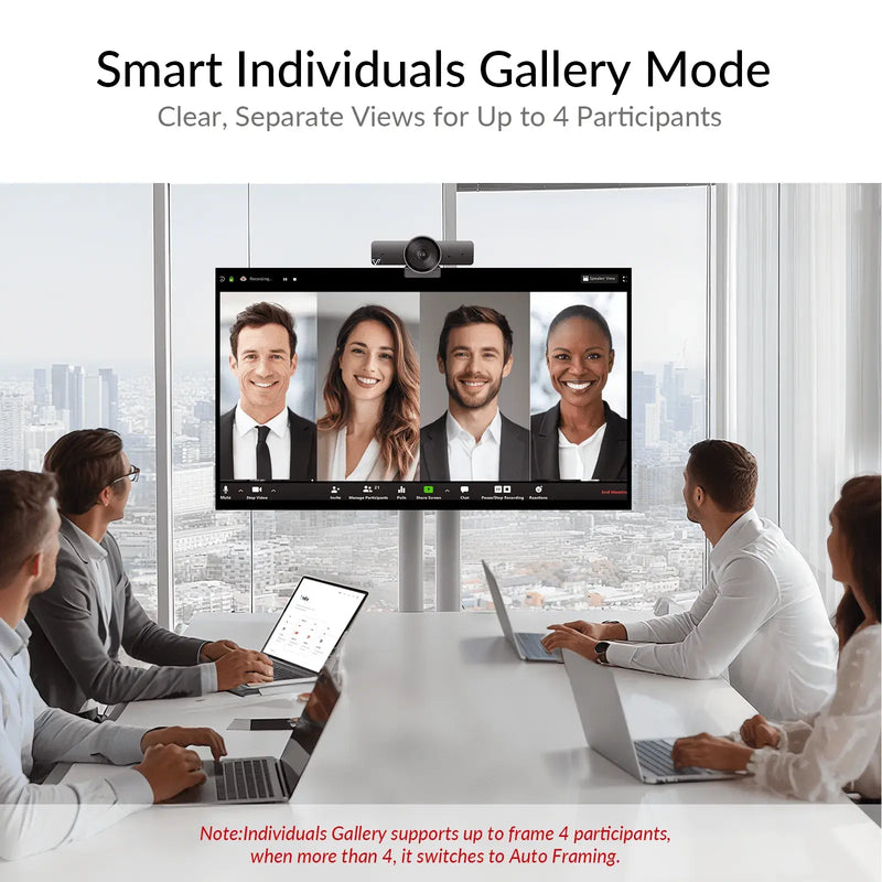AV Access BizEye 90 4K AI Webcam with 1/1.8″ CMOS Sensor, 120° Wide Angle, Smart Tracking, Auto Framing, Dual Mics, App Control for Conference Room AV Access