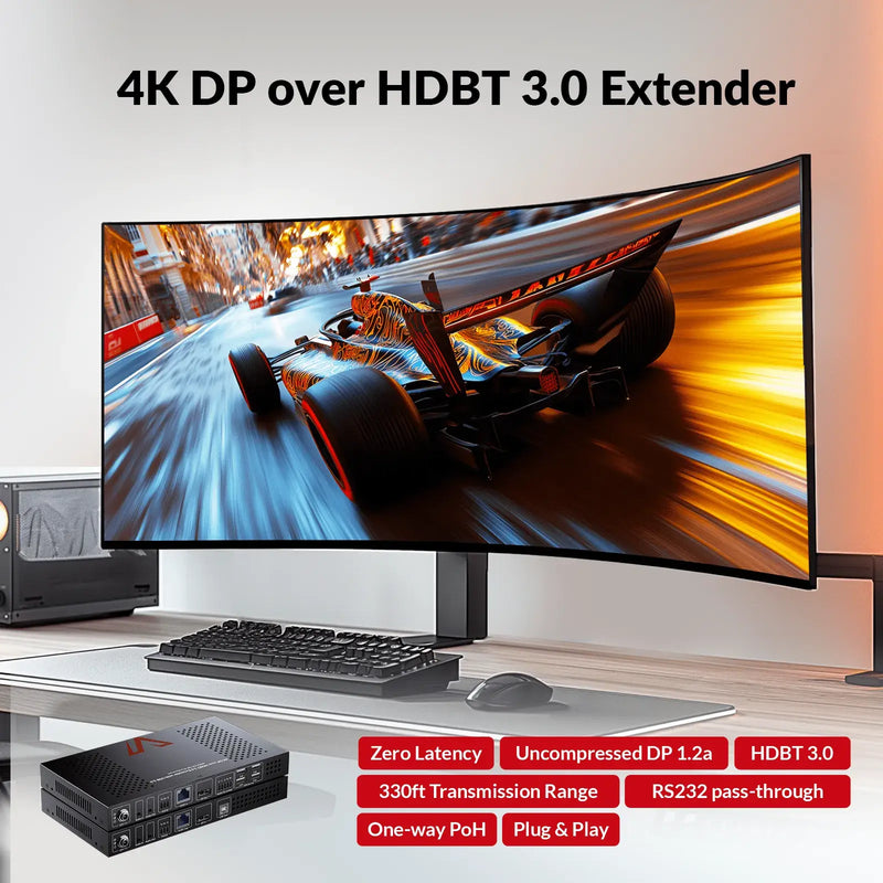 AV Access 4KEX100-DP-Pro 4K DisplayPort KVM Extender over HDBaseT 3.0, Uncompressed 4K@60Hz up to 100m/330ft, Zero Latency, 120/144/165/240Hz for Gaming AV Access