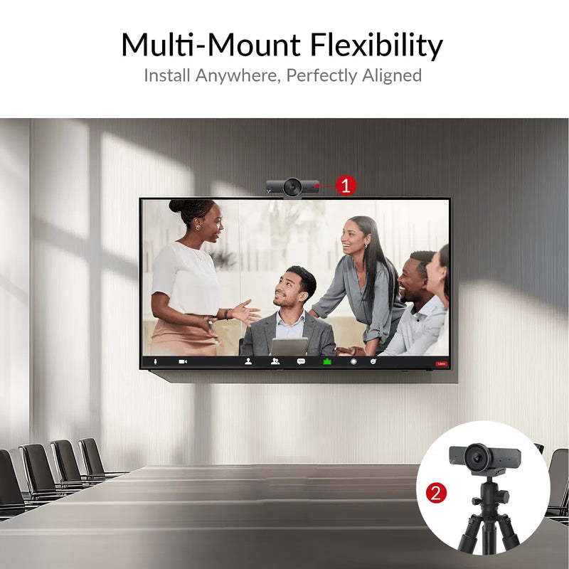 AV Access BizEye 90 4K AI Webcam with 1/1.8″ CMOS Sensor, 120° Wide Angle, Smart Tracking, Auto Framing, Dual Mics, App Control for Conference Room AV Access