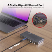AV Access KD-E20 USB-C KVM Switch Docking Station for 2 Laptops & 4K Dual Monitor, 11-in-1 Design (100W PD), 1G Ethernet Port, EDID Emulation AV Access