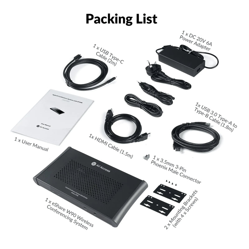 AV Access eShare W90 Wireless Presentation & BYOM Conferencing System with Dual HDMI, 4K60, Quad View & 65W USB-C PD