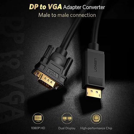 10247-UGREEN DP Male to VGA Male Cable 1.5m (Black)