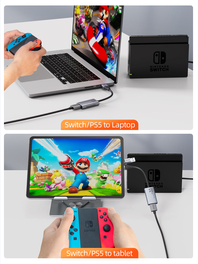 CABLETIME HDMI Capture Card, 4K@30Hz Input / 1080p@60Hz Capture, USB-A + USB-C