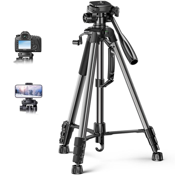 UGREEN Camera Tripod with 53.5-175 cm Height, Lightweight and Portable Travel Tripod, Aluminum Tripod with Mobile Phone Holder and Travel Bag for Camera, and Smartphones DSLR Canon Nikon Action Camera (15187)