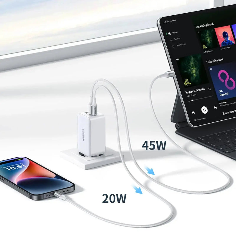 UGREEN Nexode 65W GaN Fast Charger 3-Port USB-C PD USB-A Wall Charger PPS MacBook iPad iPhone 15/14 Galaxy S24 White (15334) Ugreen