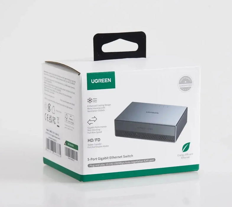 UGREEN 5-Port Gigabit Ethernet Switch Aluminum Desktop Network Hub 1000Mbps Auto-Negotiation LAN Plug Play Silent (15641)