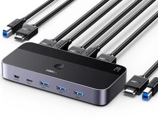 UGREEN USB 3.0 KVM Switch HDMI 2-in-1 4K 60Hz 3 USB-A 1 USB-C Ports Keyboard Mouse Monitor Share 2 Computers 15707 Ugreen