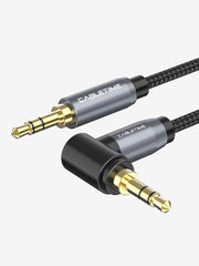 CABLETIME 3.5mm Male-to-Male Stereo AUX Cable with 90° Right-Angle Plug, Gold-Plated Connectors & Nylon Braid – 1m to 5m