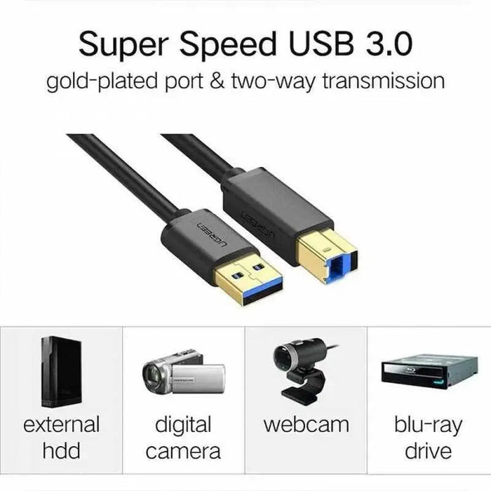 UGREEN USB 3.0 A to B Printer Cable 1M High Speed Male to Male HP Canon Epson Brother Printer Scanner Fax Drive (30753)