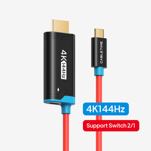 CABLETIME Nintendo Switch 2 Travel Dock 4K144Hz USB-C to HDMI Cable with 100W PD Charging