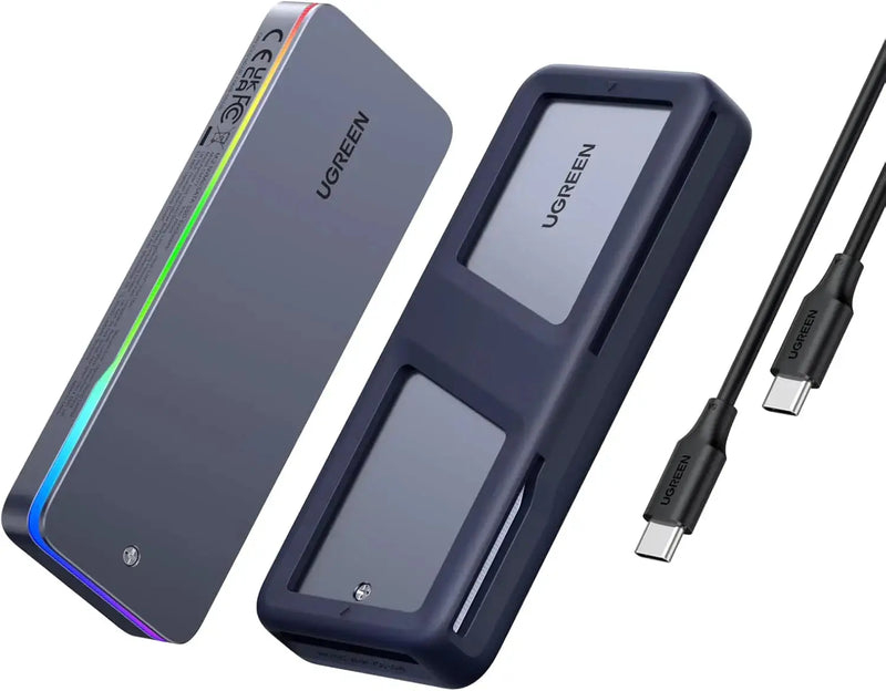 UGREEN M.2 NVMe SATA SSD Enclosure 20Gbps RGB USB C 3.2 Gen 2x2 M Key B+M 2280 MacBook M4 iPhone 16 Pro PS5 Switch (25665) Ugreen