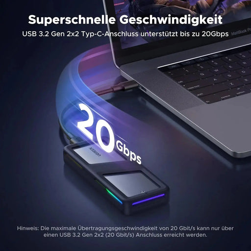 UGREEN M.2 NVMe SATA SSD Enclosure 20Gbps with RGB, USB C 3.2 Gen 2x2 M.2 Enclosure for M Key/B+M Key in 2230/2242/2260/2280, Compatible with MacBook 2024 M4, HP 14pro, iPhone 16 Pro Max, PS5, Switch (25665) TeckPot