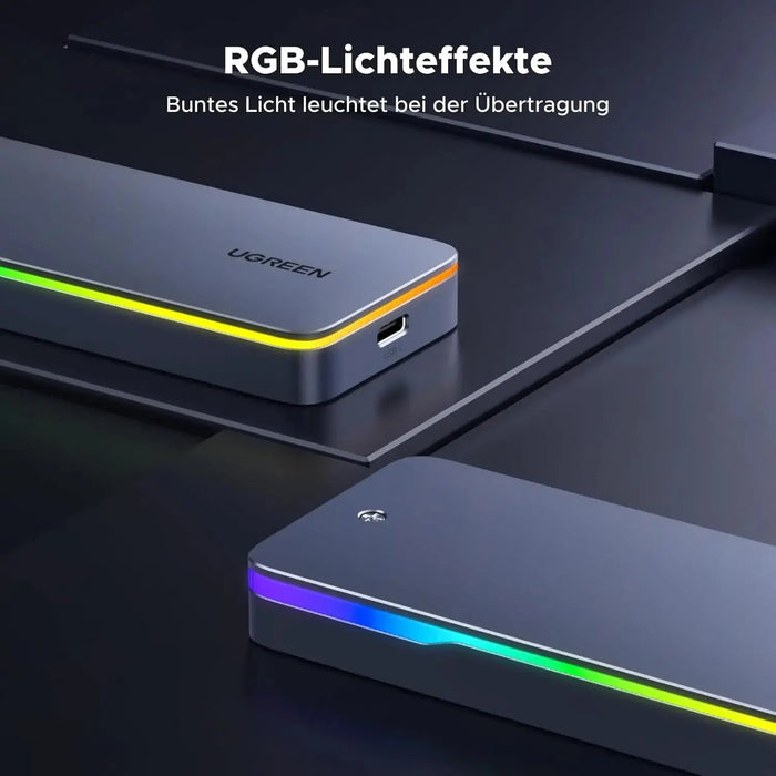 UGREEN M.2 NVMe SATA SSD Enclosure 20Gbps with RGB, USB C 3.2 Gen 2x2 M.2 Enclosure for M Key/B+M Key in 2230/2242/2260/2280, Compatible with MacBook 2024 M4, HP 14pro, iPhone 16 Pro Max, PS5, Switch (25665) TeckPot