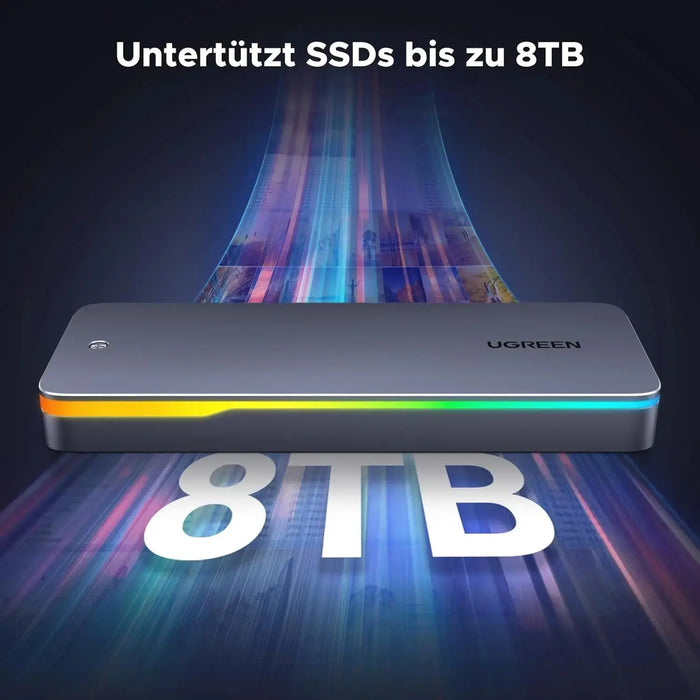 UGREEN M.2 NVMe SATA SSD Enclosure 20Gbps with RGB, USB C 3.2 Gen 2x2 M.2 Enclosure for M Key/B+M Key in 2230/2242/2260/2280, Compatible with MacBook 2024 M4, HP 14pro, iPhone 16 Pro Max, PS5, Switch (25665) TeckPot