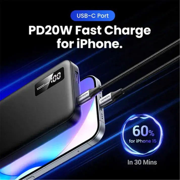 UGREEN 10000mAh Power Bank 20W PD QC 3.0 Two-Way Fast Charging Portable Charger iPhone Samsung Xiaomi OnePlus iPad (25742) Ugreen