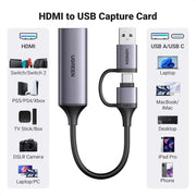 UGREEN Video Capture Card Full HD 1080P 4K HDMI to USB-C USB-A Low Latency Streaming PC Mac PS5 Nintendo Switch (25854) Ugreen India