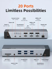 Cable Time 20 IN 1 DisplayLink Thunderbolt 4 Docking Station Triple Monitor for Macbook Pro | CT-TB201-AG