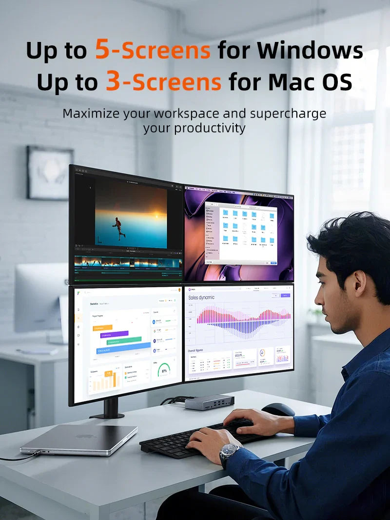 Cable Time 20 IN 1 DisplayLink Thunderbolt 4 Docking Station Triple Monitor for Macbook Pro | CT-TB201-AG