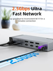 Cable Time 20 IN 1 DisplayLink Thunderbolt 4 Docking Station Triple Monitor for Macbook Pro | CT-TB201-AG