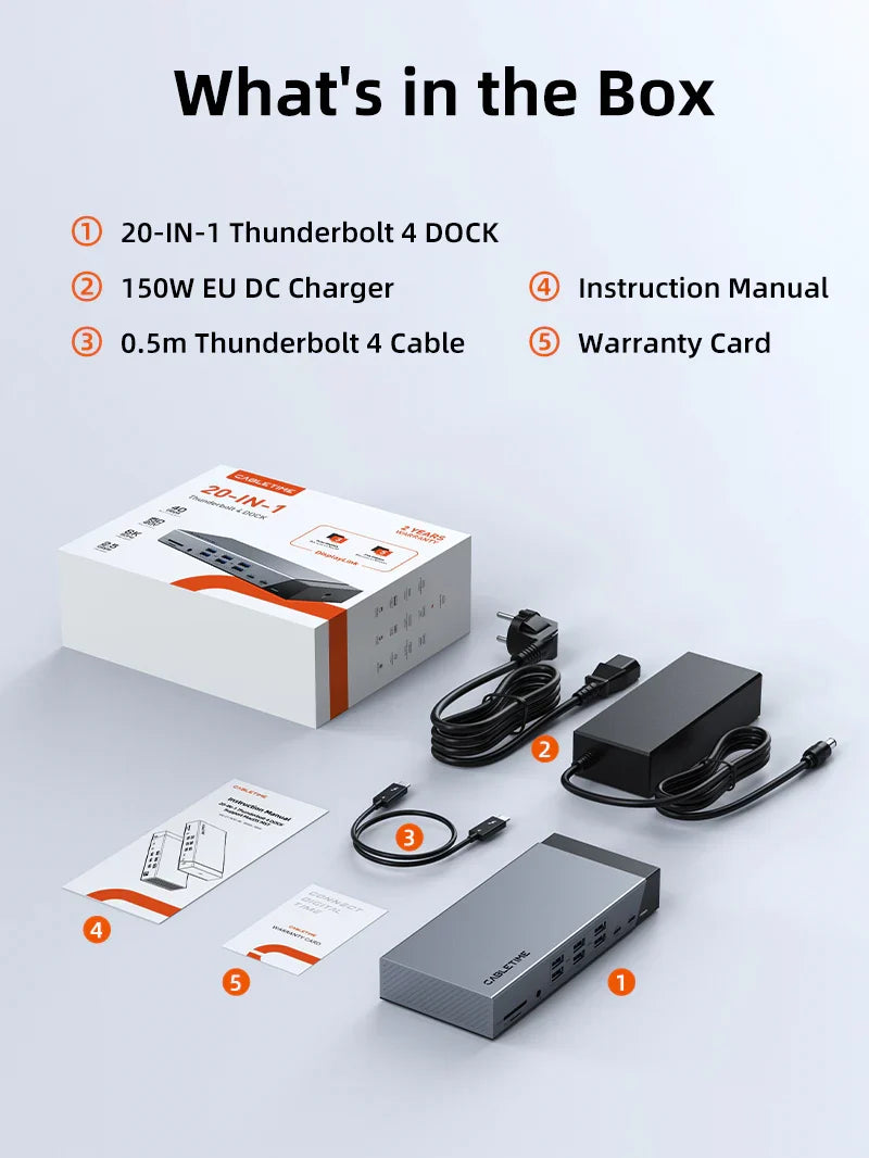 Cable Time 20 IN 1 DisplayLink Thunderbolt 4 Docking Station Triple Monitor for Macbook Pro | CT-TB201-AG