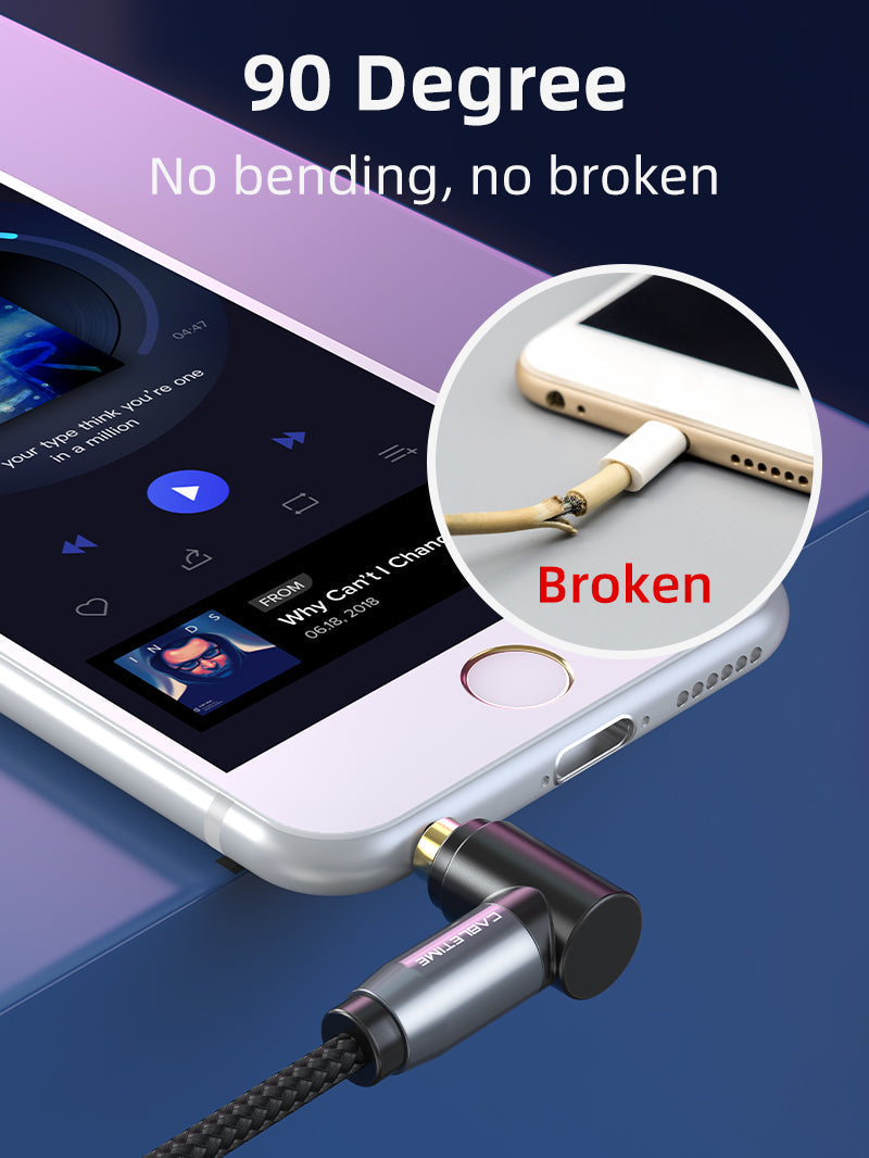 CABLETIME 3.5mm Male-to-Male Stereo AUX Cable with 90° Right-Angle Plug, Gold-Plated Connectors & Nylon Braid – 1m to 5m