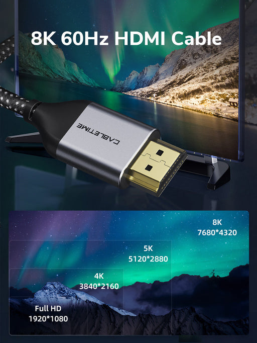 CABLETIME Ultra-Thin HDMI 2.1 Cable, 48Gbps, 8K@60Hz / 4K@120Hz, 1m / 2m