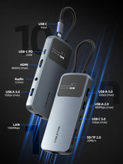 CABLETIME 10-in-1 USB-C Hub Multiport Adapter with 4K60Hz HDMI & Ethernet