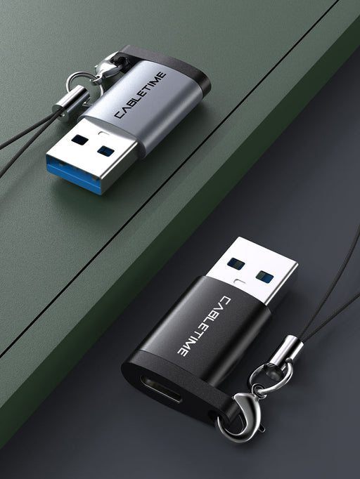 CABLETIME USB-A Male to USB-C Female OTG Adapter with Lanyard, 5Gbps